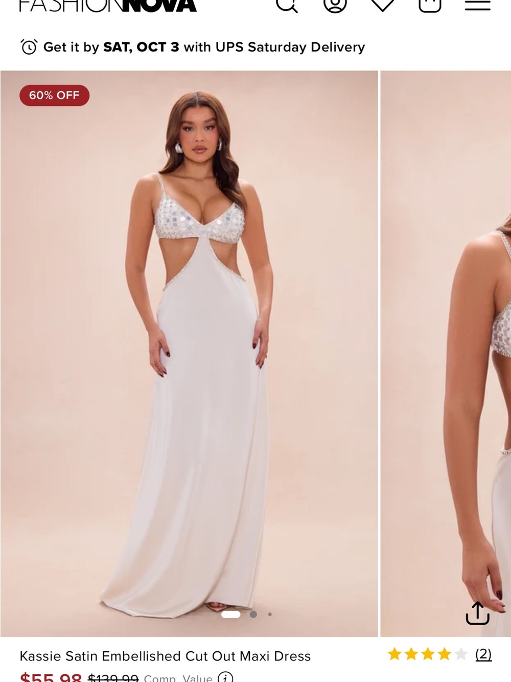 Fashion Nova White Kassie Satin Maxi Dress with Embellished Bodice